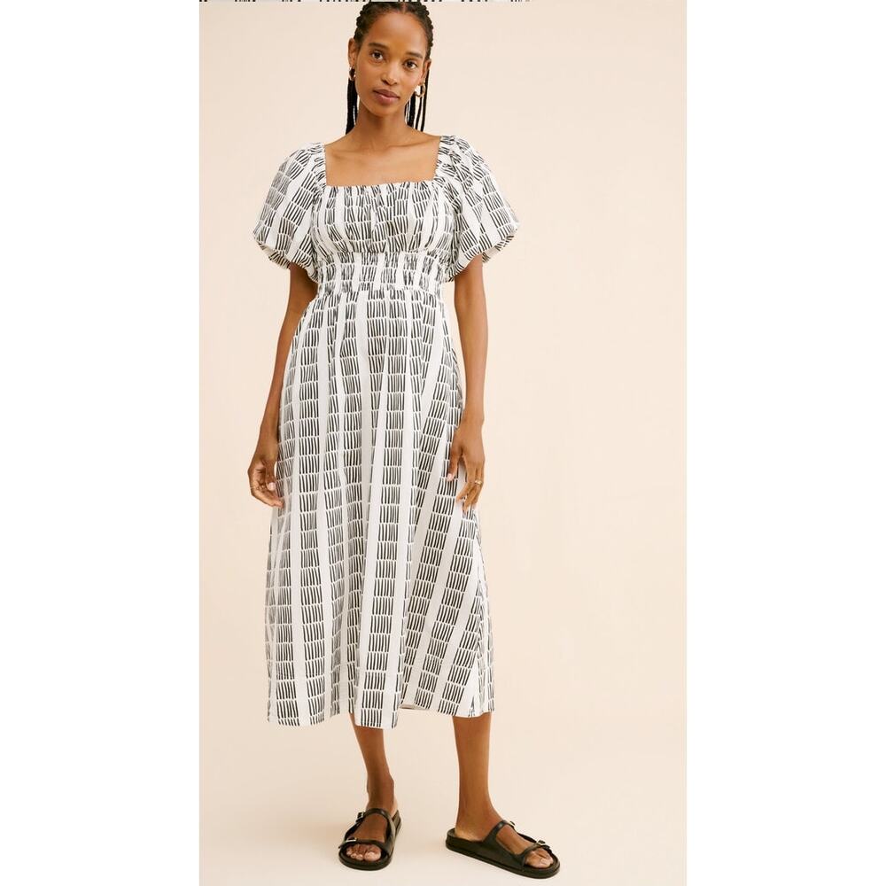 Maeve Anthropologie Smocked Midi Dress Puff Sleeve Medium